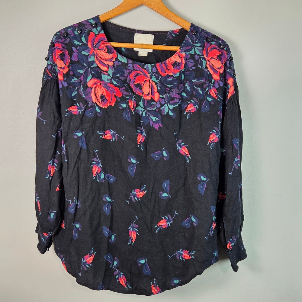 Maeve Blouse Womens Small Black Floral Anthropologie Boho Top